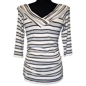 White House Black Market Women's Black Gray White Striped Top 3/4 Sleeve Size XS